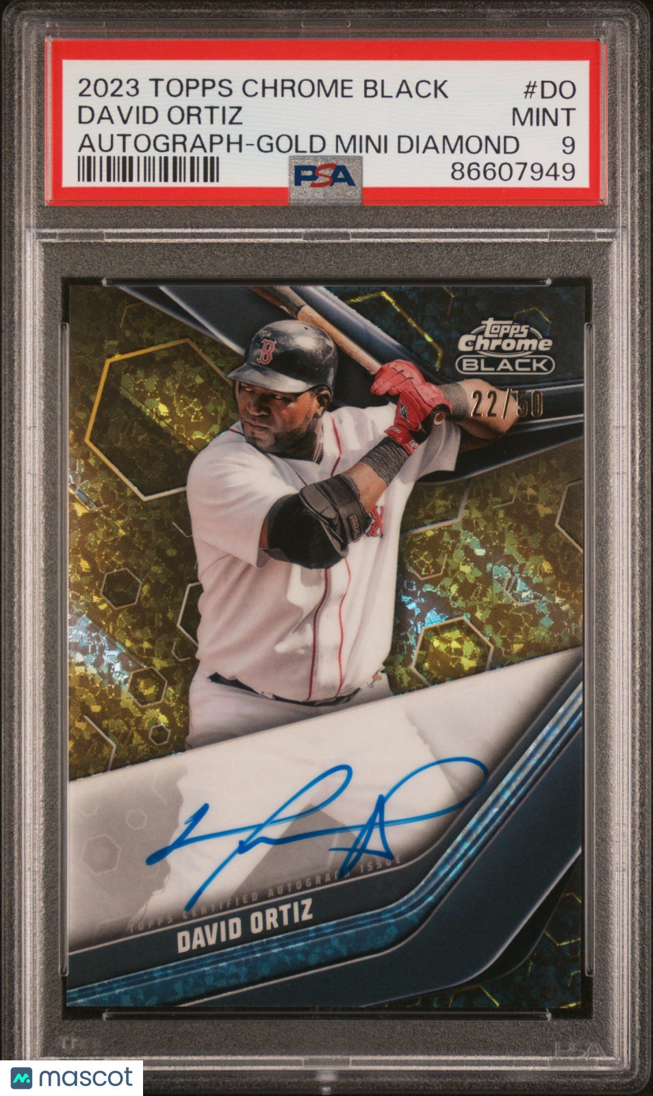 2023 Topps Chrome Black Autographs David Ortiz #DO Gold Mini Diamond Ref /50 PSA 9