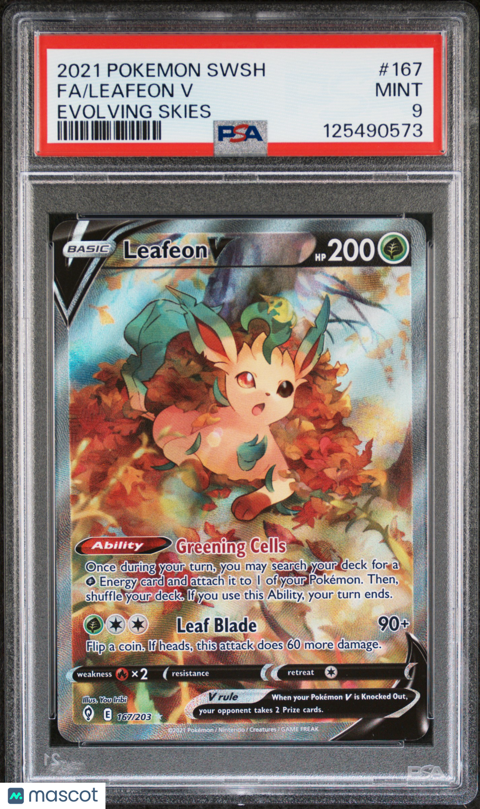 2021 Pokemon SWSH FA/ Leafeon V Evolving Skies PSA 9