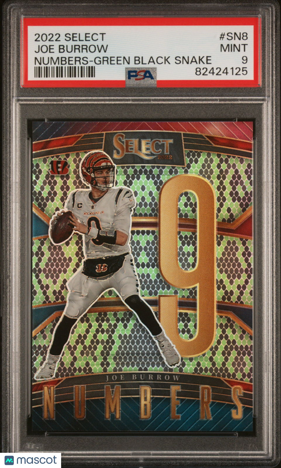 2022 Select Joe Burrow Numbers Green Black Snake 2/2 PSA 9