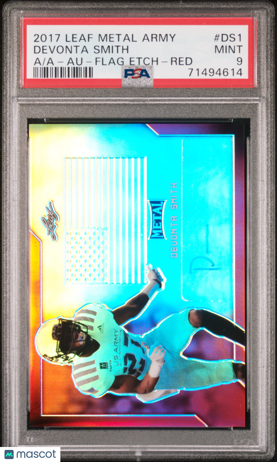 2017 Leaf Metal Army Devonta Smith A/A - Auto Flag Etch - Red PSA 9