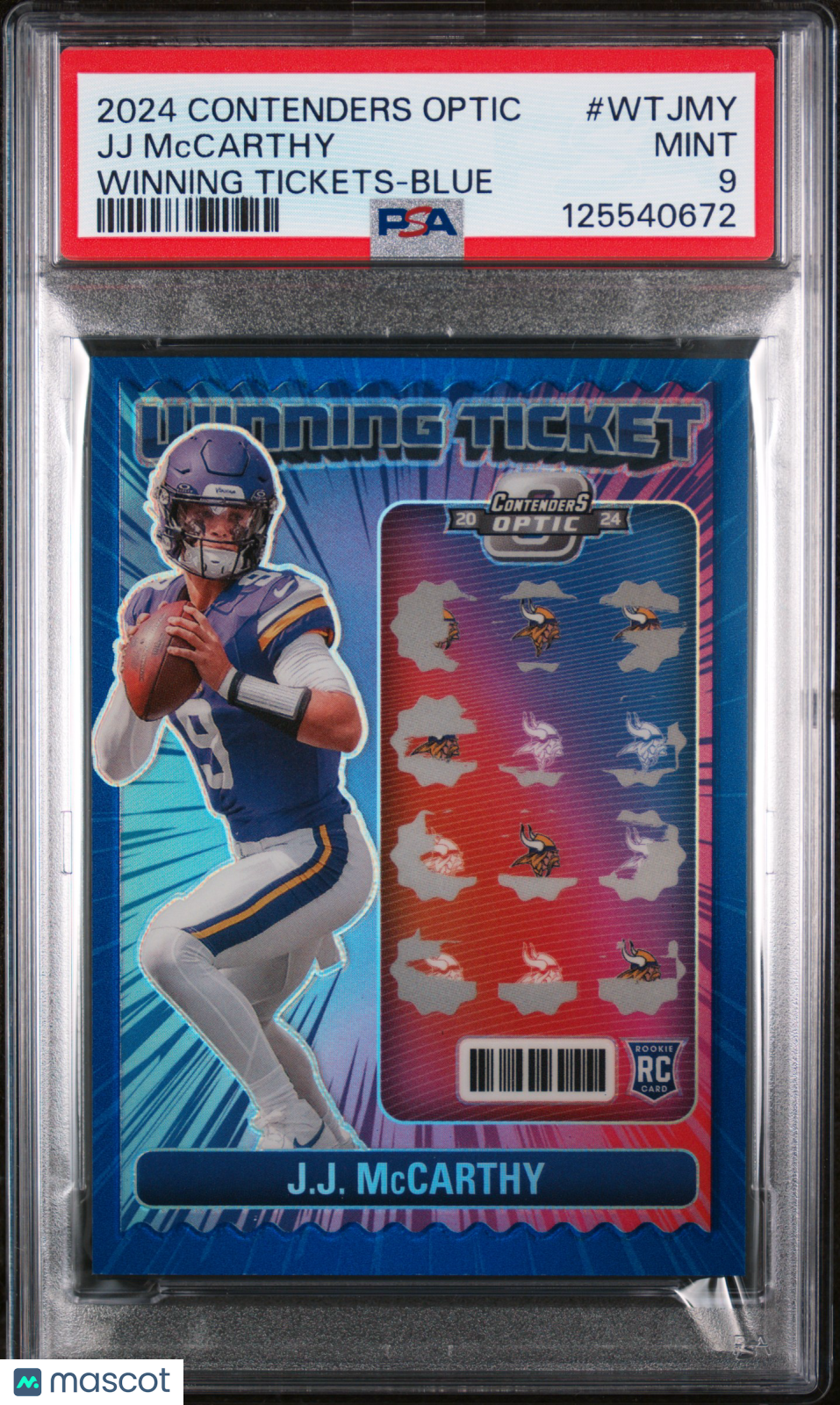 2024 Panini Contenders Optic Winning Tickets JJ Mccarthy #WTJMY Blue PSA 9