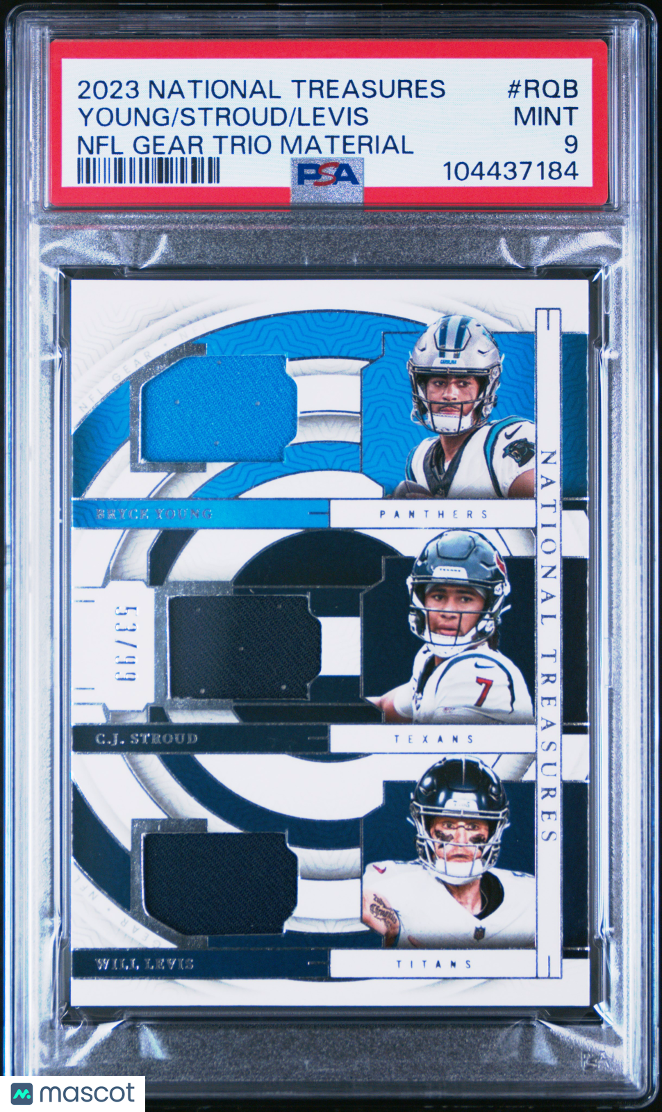2023 National Treasures Bryce Young / CJ Stroud / Will Levis Triple Patch 53/99 PSA 9