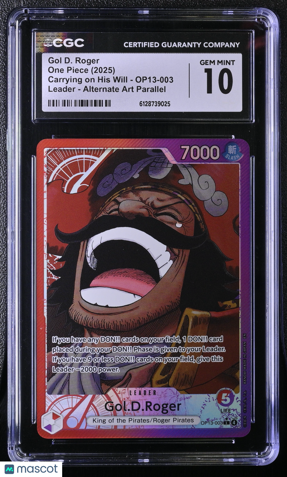 2025 One Piece Gol D. Roger Carrying on His Will OP13-003 Alternate CGC 10