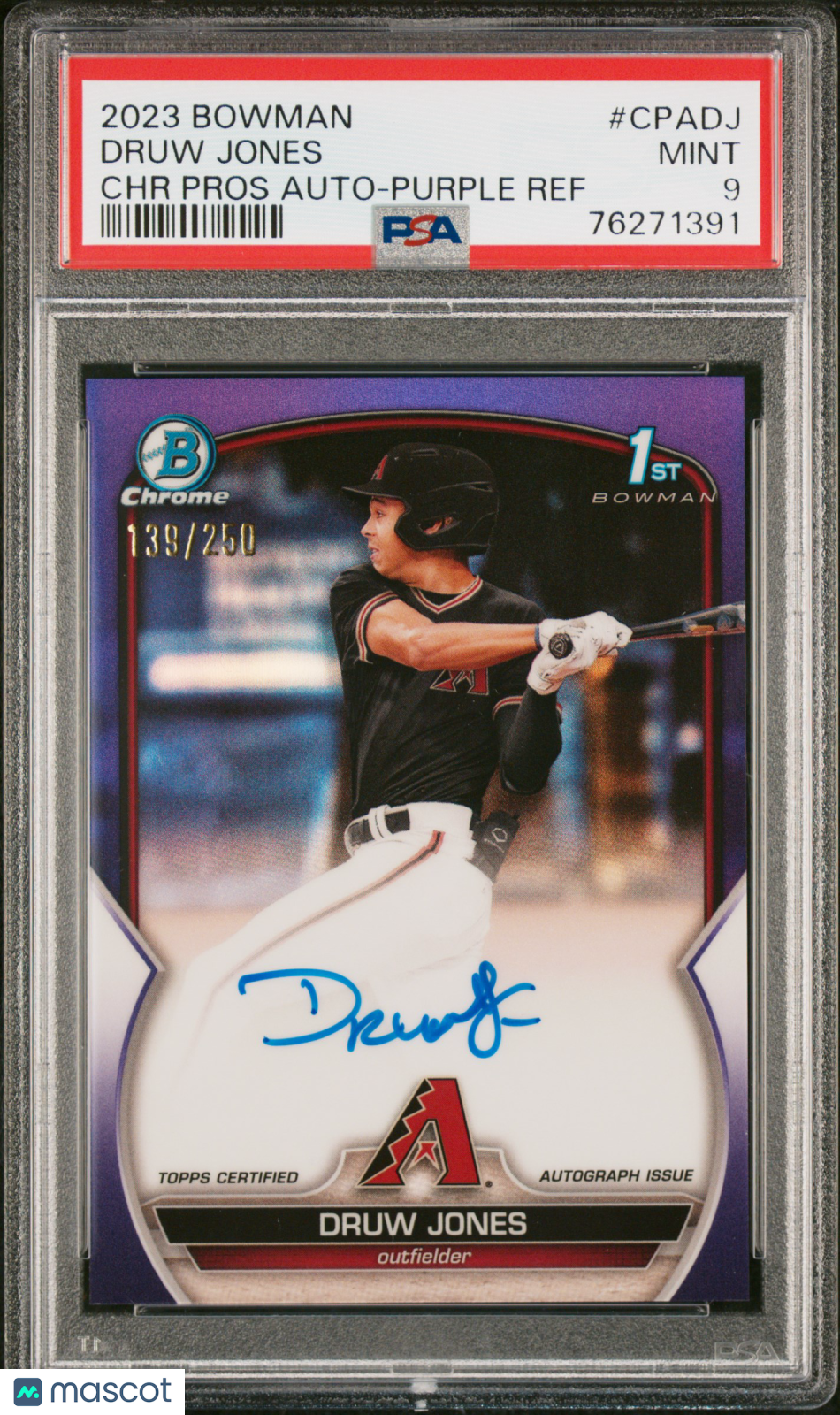 2023 Bowman Druw Jones Purple Refractor Auto 139/250 PSA 9