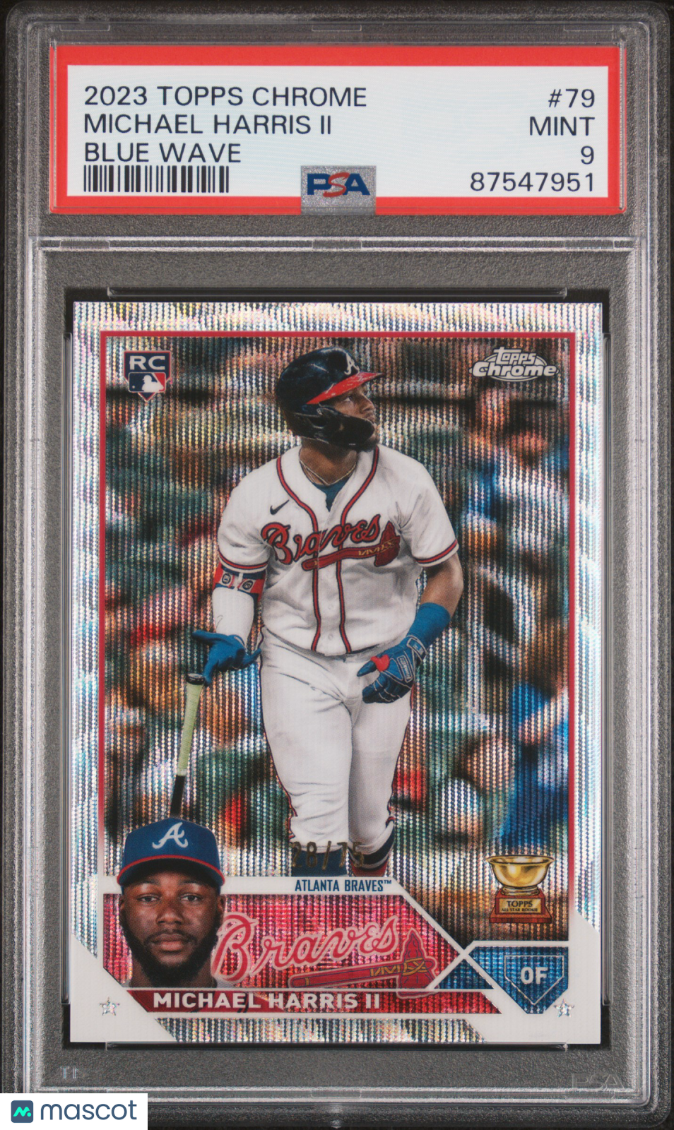 2023 Topps Chrome Michael Harris II Rookie Blue Wave 28/75 PSA 9 RC