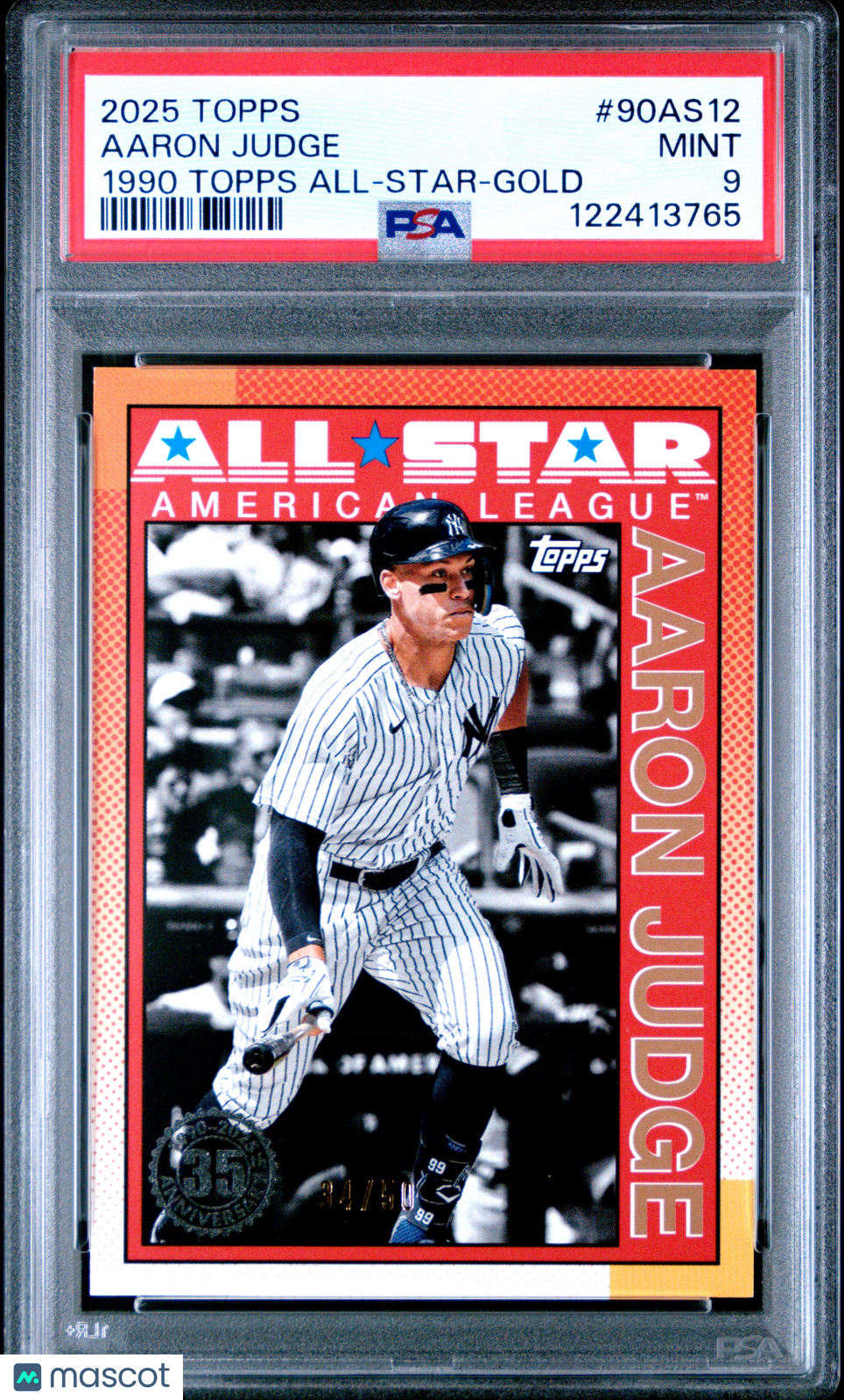 2025 Topps Aaron Judge 1990 Topps All-Star Gold 34/50 PSA 9
