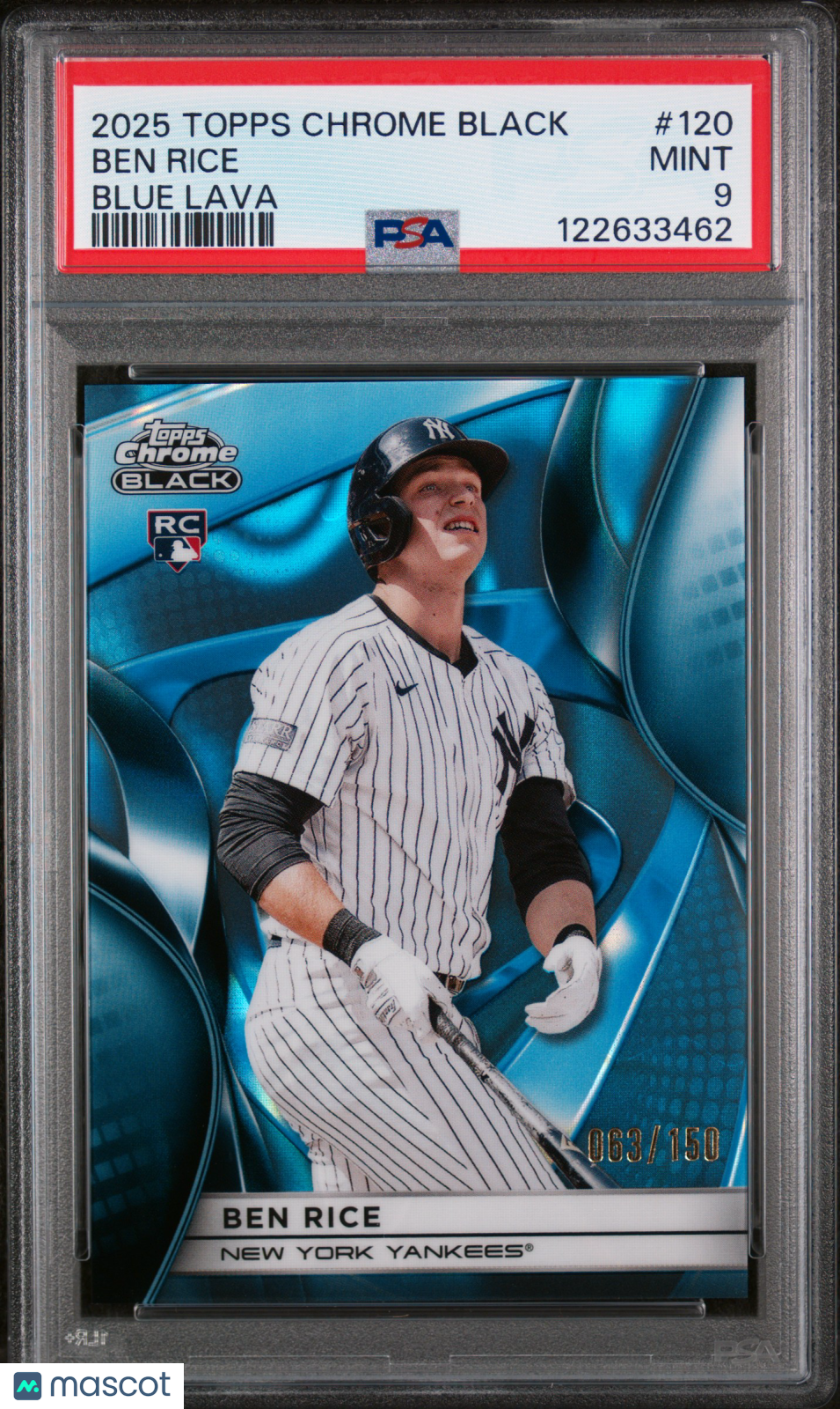 2025 Topps Chrome Black Ben Rice Blue Lava PSA 9
