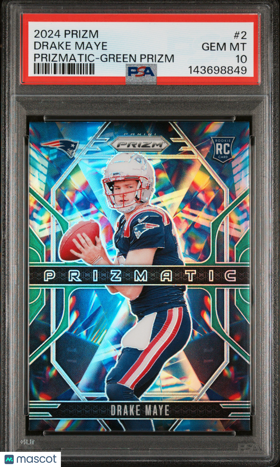 2024 Prizm Drake Maye Rookie Green Prizmatic PSA 10 RC 2024 Panini Prizm Prizmatic Drake Maye #2 Green PSA 10