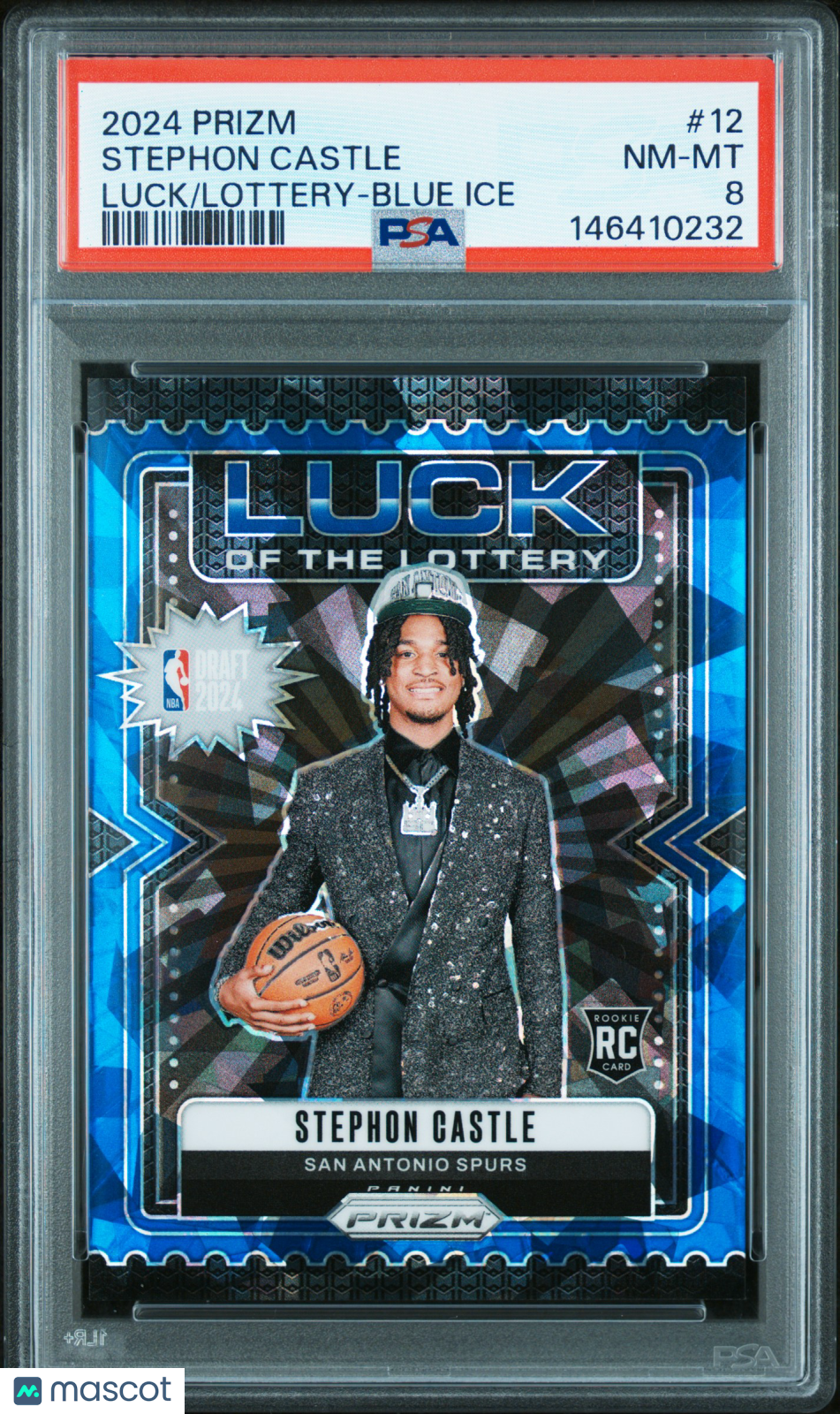2024 Prizm Stephon Castle Luck of the Lottery Blue Ice 108/125 PSA 8 RC