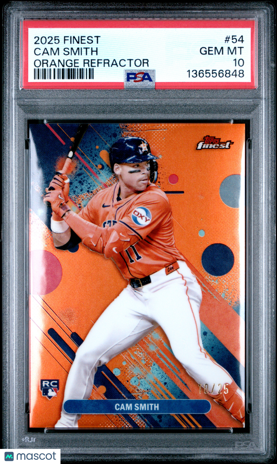 2025 Topps Finest Cam Smith Rookie Orange Refractor 10/25 PSA 10 RC