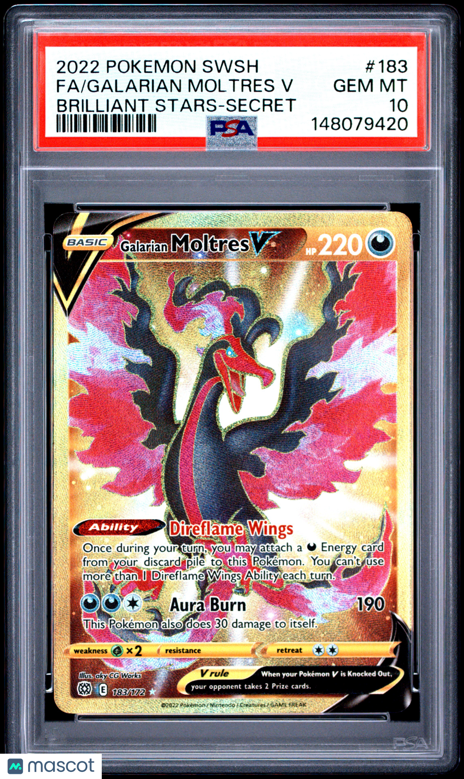 2022 Pokemon SWSH FA/Galarian Moltres V Brilliant Stars-Secret PSA 10