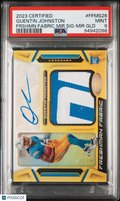 2023 Panini Certified Freshman Fabric Mirror Signature Quentin Johnston #FFMS26 Frshmn GLD PSA 9