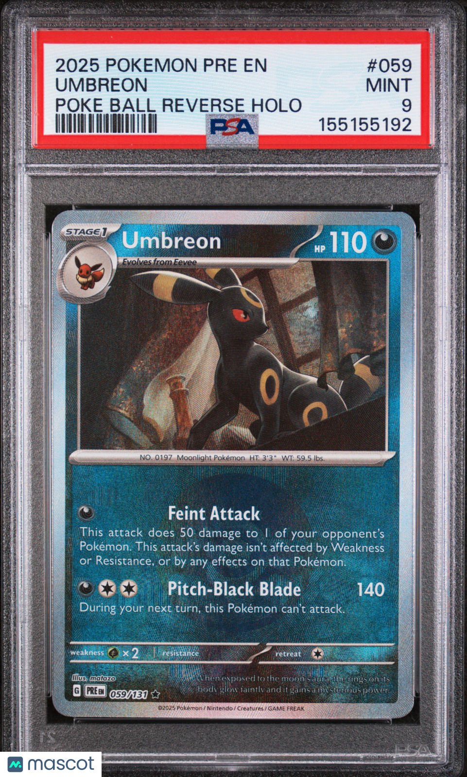 2025 Pokemon PRE EN Unbreon Poke Ball Reverse Holo PSA 9