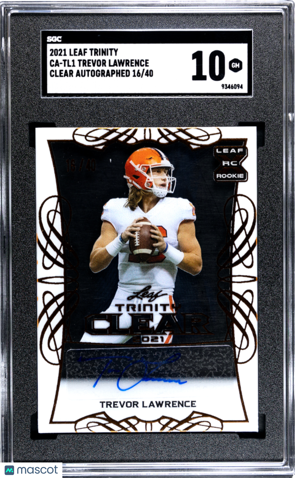 2021 Leaf Trinity Trevor Lawrence #CA-TL1 Clear Autograph 40 SGC 10