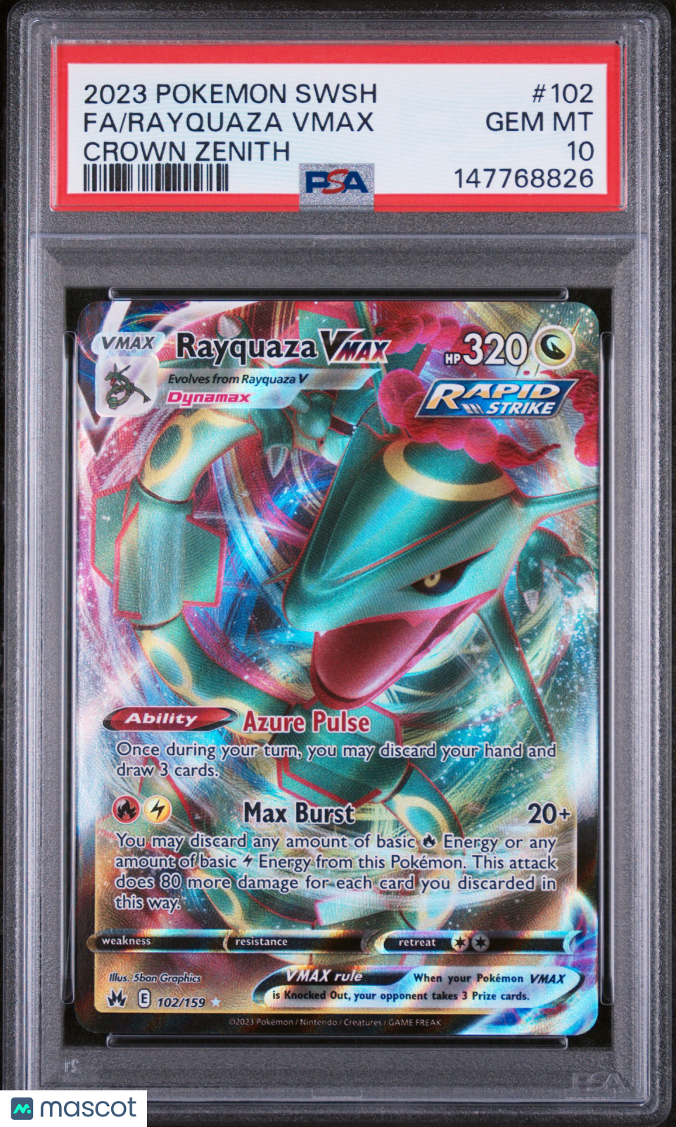 2023 Pokemon SWSH FA/Rayquaza VMax Crown Zenith PSA 10