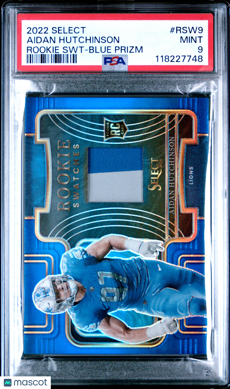 2022 Panini Select Rookie Swatches Aidan Hutchinson #RSW9 SWT Blue Prizm PSA 9