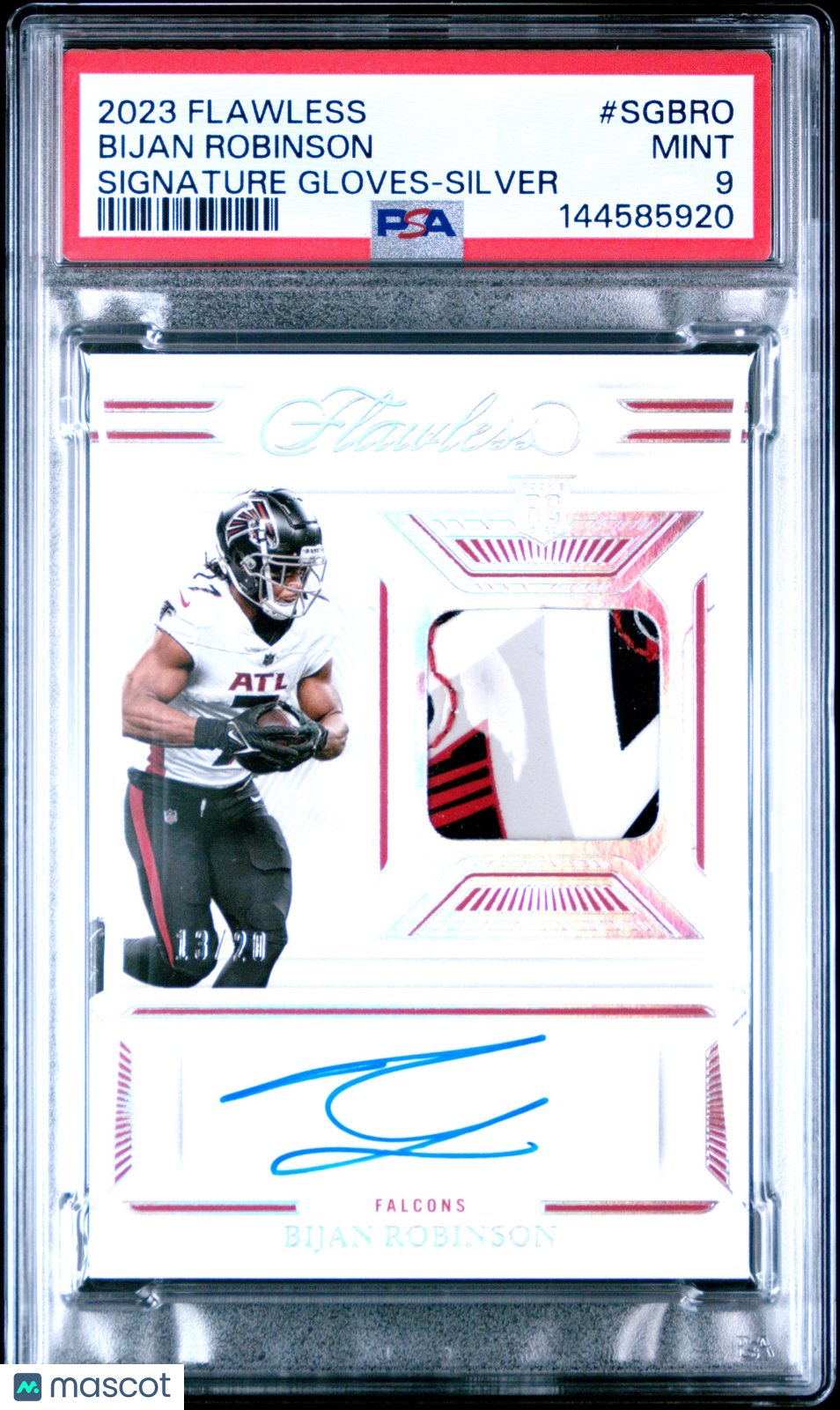 2023 Flawless Bijan Robinson Signature Gloves Silver PSA 9