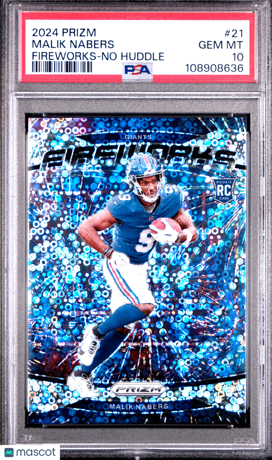 2024 Panini Prizm Fireworks Malik Nabers #21 No Huddle PSA 10