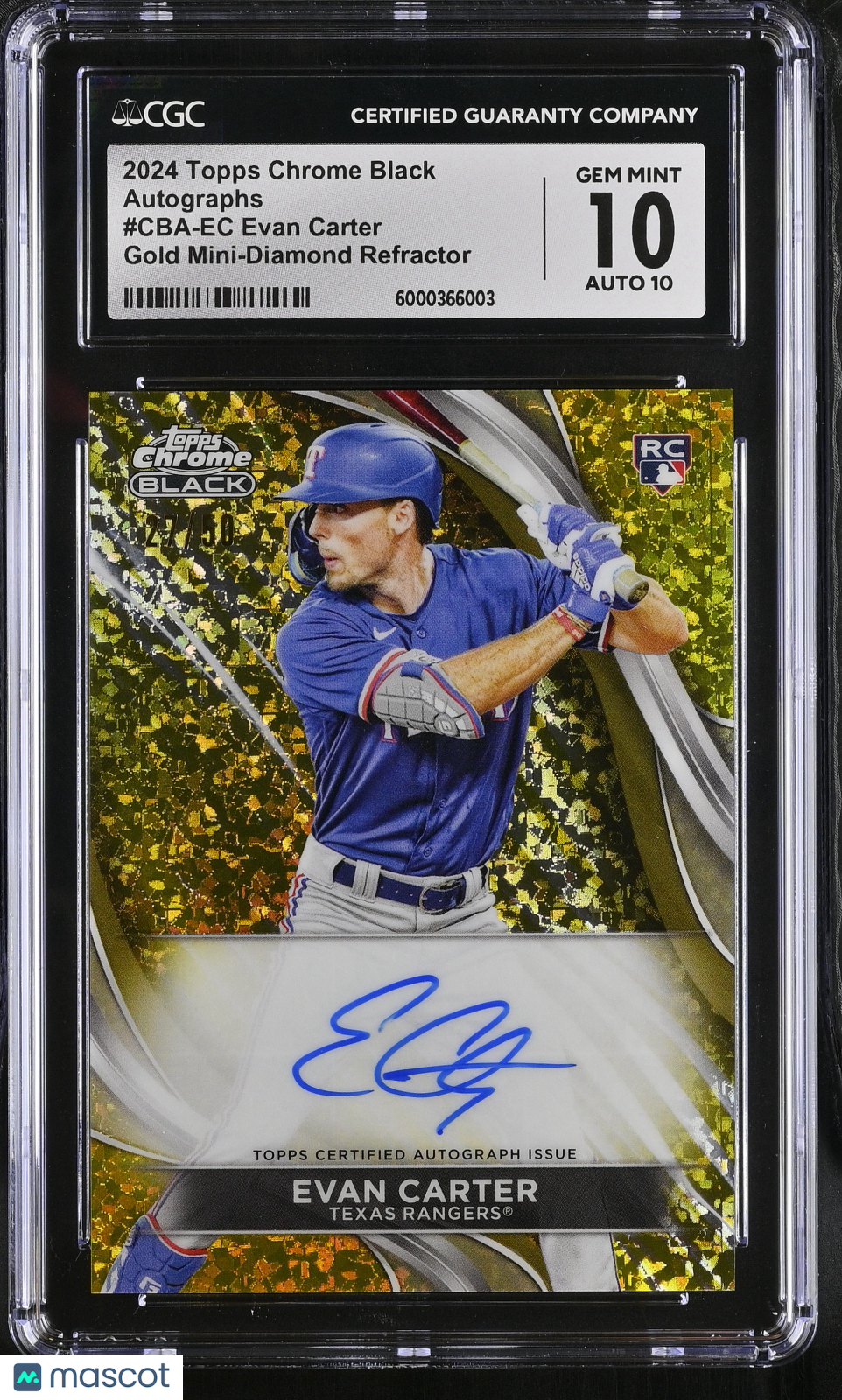 2024 Topps Chrome Black Evan Carter Rookie Gold Mini Diamond Auto 27/50 CGC 10 Auto 10 RC