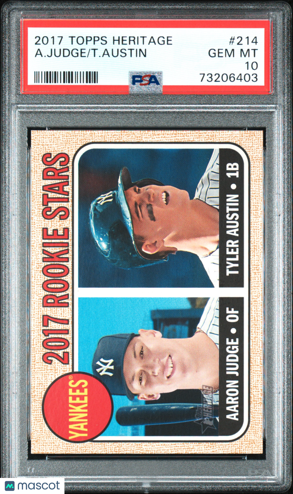2017 Topps Heritage Aaron Judge / Tyler Austin Rookie Stars PSA 10 RC
