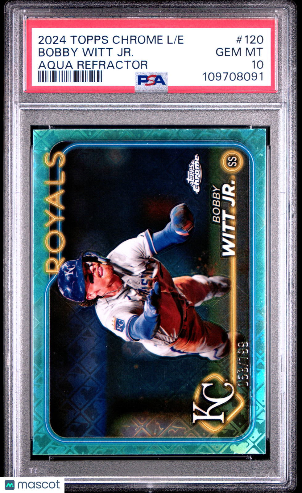 2024 Topps Chrome Logofractor Bobby Witt Jr. Aqua Refractor 58/199 PSA 10