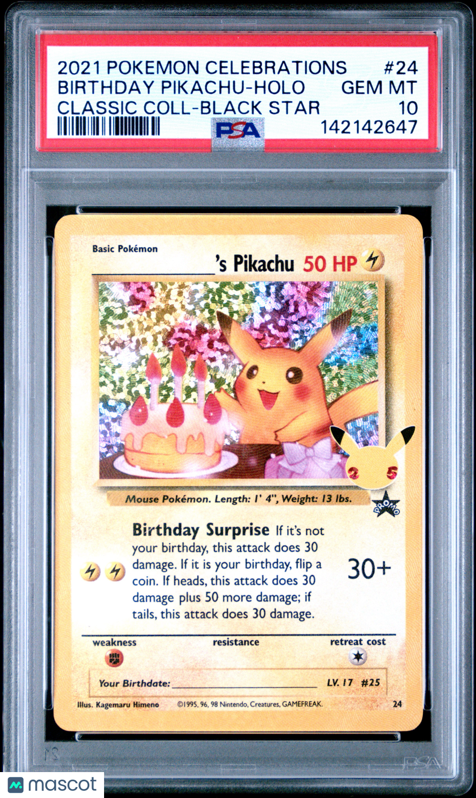 2021 Pokemon Celebrations Birthday Pikachu Holo Black Star PSA 10