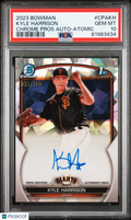 2023 Bowman Kyle Harrison Chrome Prospect Atomic Auto 33/100 PSA 10