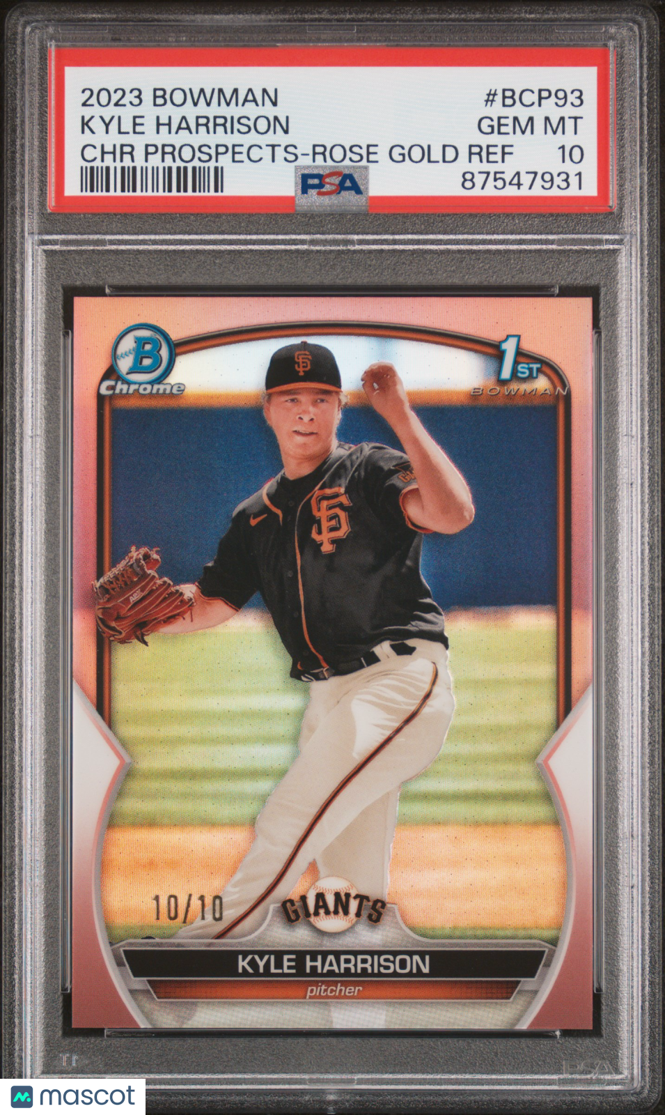 2023 Bowman Kyle Harrison Chrome Prospects Rose Gold Refractor 10/10 PSA 10