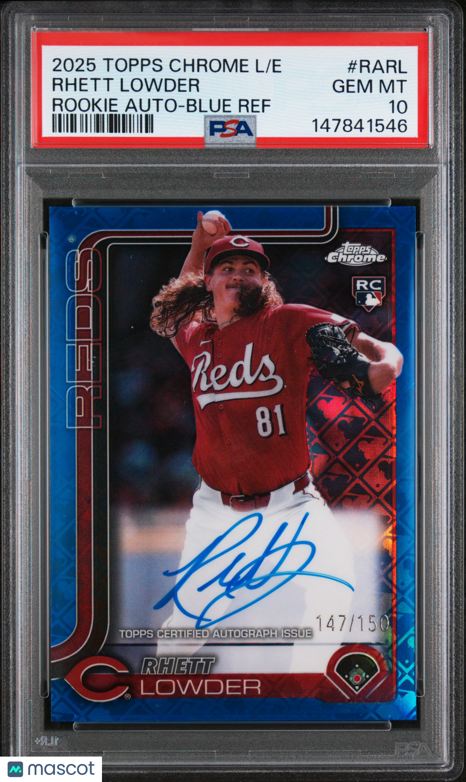 2025 Topps Chrome Logofractor Rhett Lower Rookie Blue Auto 147/150 PSA 10 RC