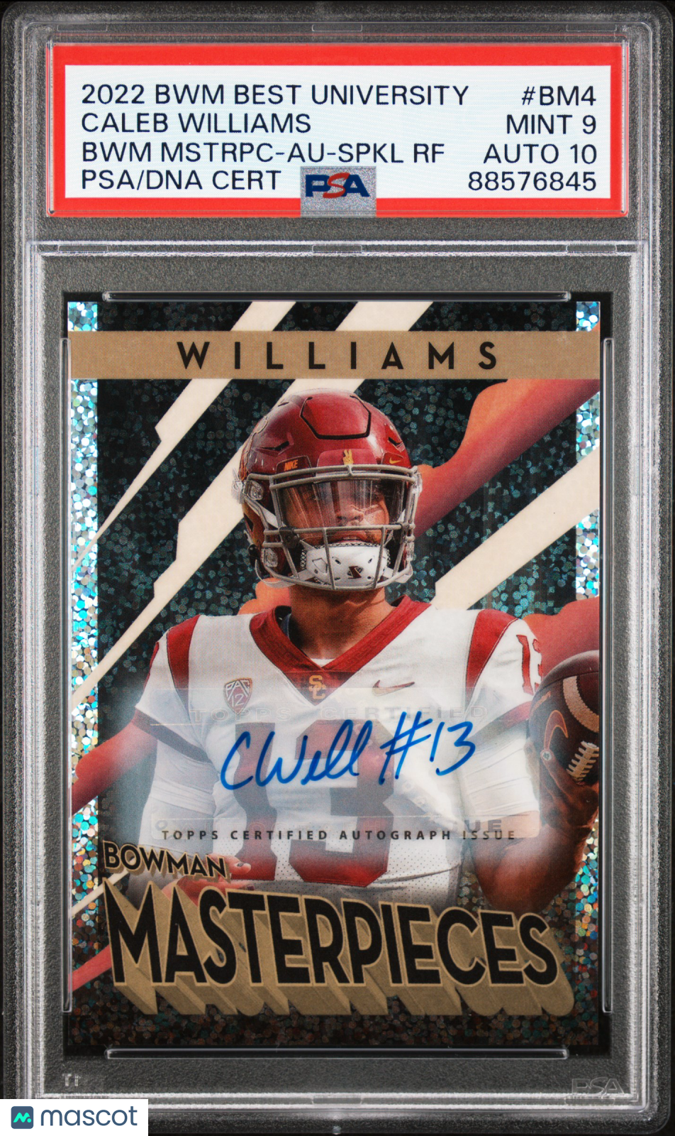 2022 Bowman's Best University Bowman Masterpieces Caleb Williams #BM4 BWM Mstrpc Au Spkl RF PSA 9 Auto 10