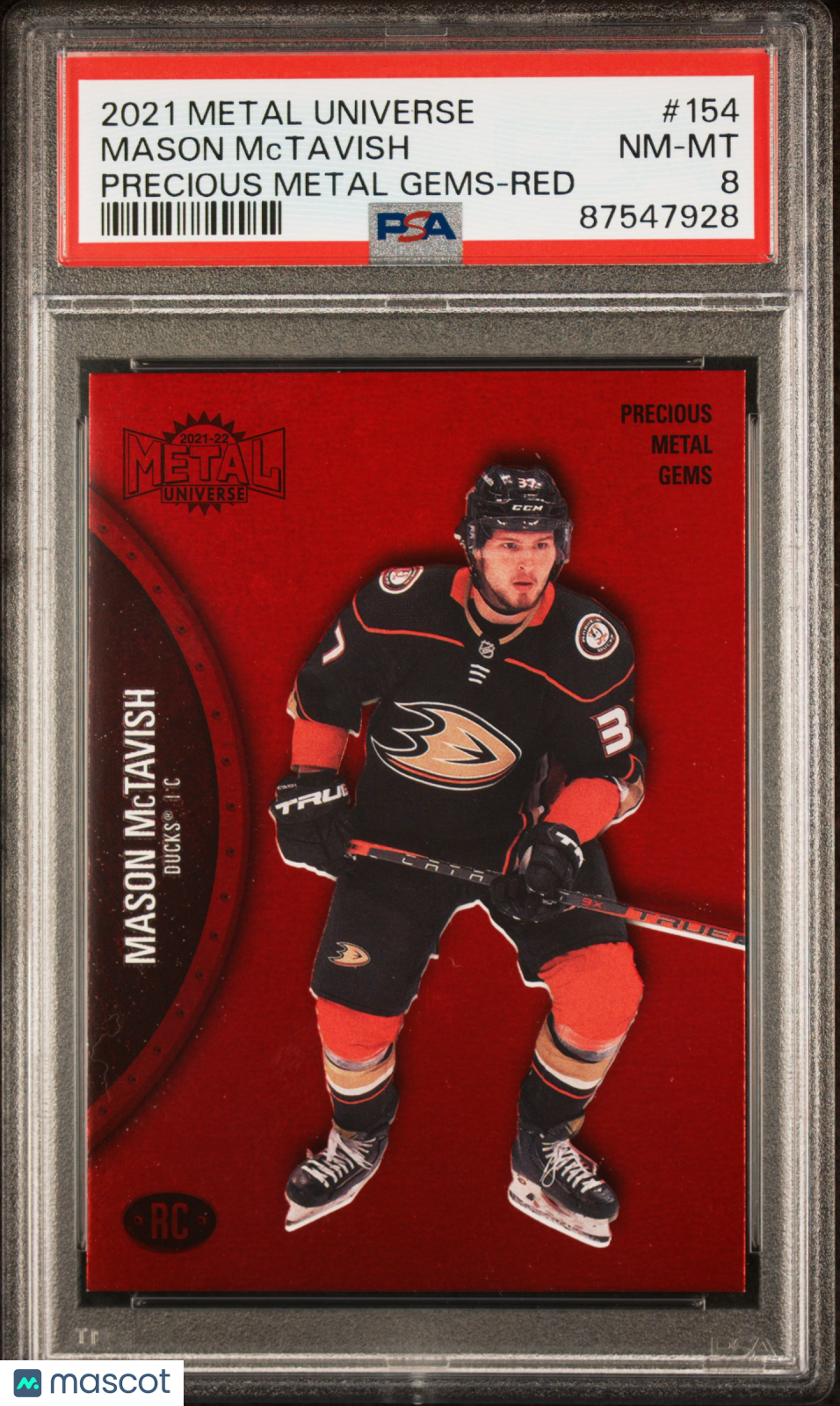 2021 Metal Universe Mason McTavish Rookie Red Preciuos Metal Gems 48/100 PSA 8 RC