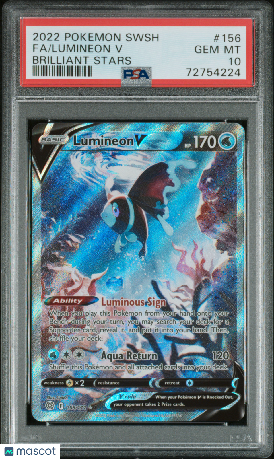 2022 Pokemon Sword & Shield Brilliant Stars Lumineon V Fa Brilliant Stars PSA 10 #156