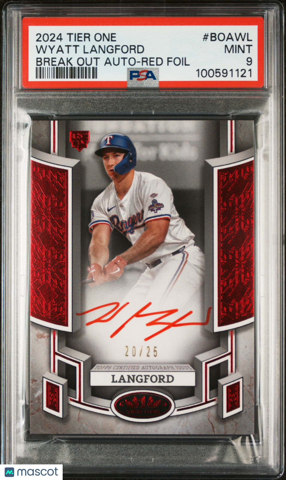 2024 Topps Tier One Break Out Autographs Wyatt Langford #BOAWL Red Foil /25 PSA 9