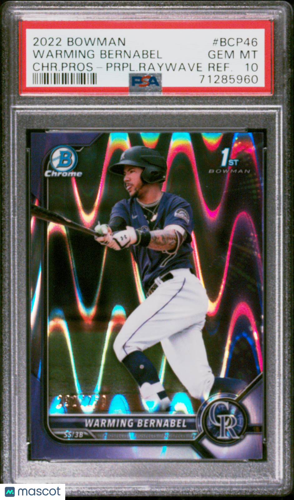 2022 Bowman Warming Bernabel Chrome Prospect Purple Ray Wave 232/250 PSA 10
