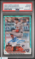 2023 Topps Chrome Grayson Rodriguez Rookie Aqua Wave Auto 58/199 PSA 10 RC