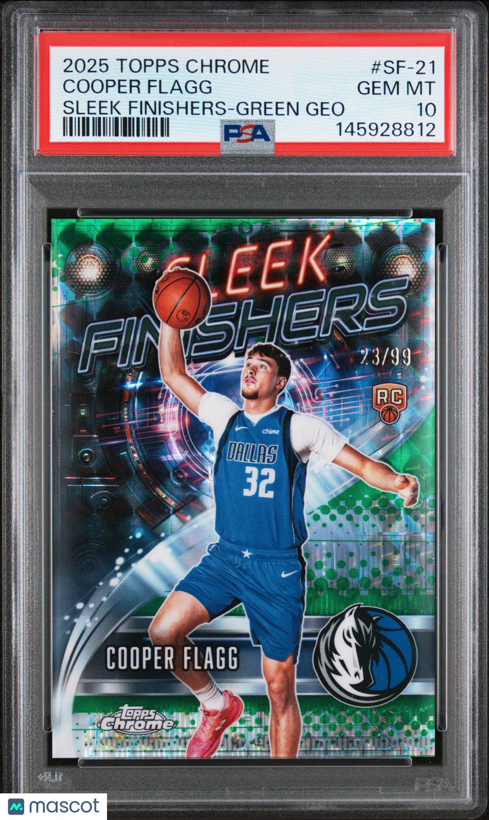 2025 Topps Chrome Cooper Flagg Rookie Sleek Finishers Green 23/99 PSA 10 RC