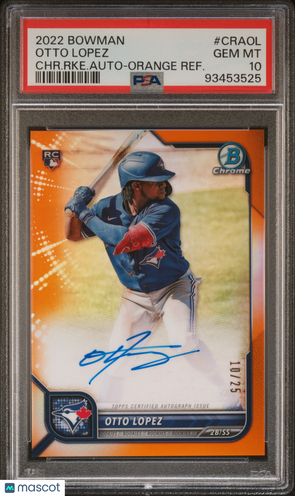 2022 Bowman Otto Lopez Rookie Orange Refractor Auto 10/25 PSA 10 RC