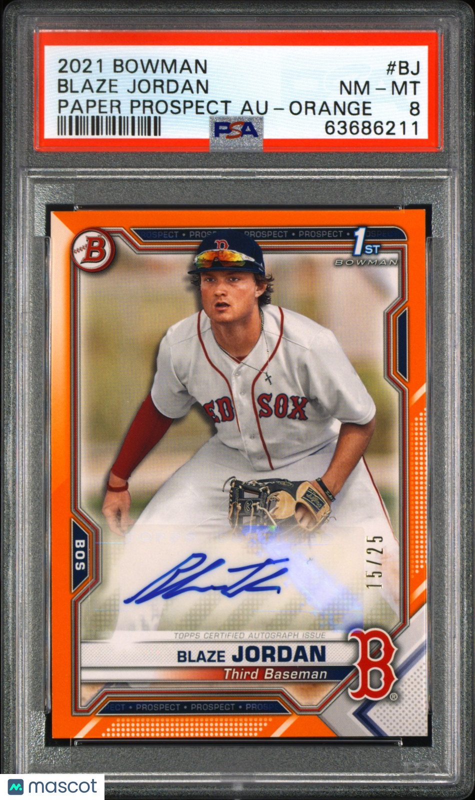 2021 Bowman Blaze Jordan Orange Paper Auto 15/25 PSA 8