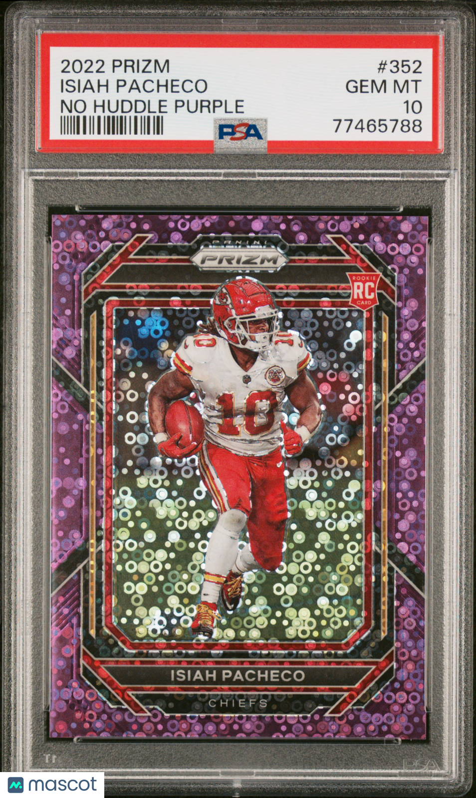 2022 Prizm Isiah Pacheco Rookie No Huddle Purple 19/35 PSA 10 RC