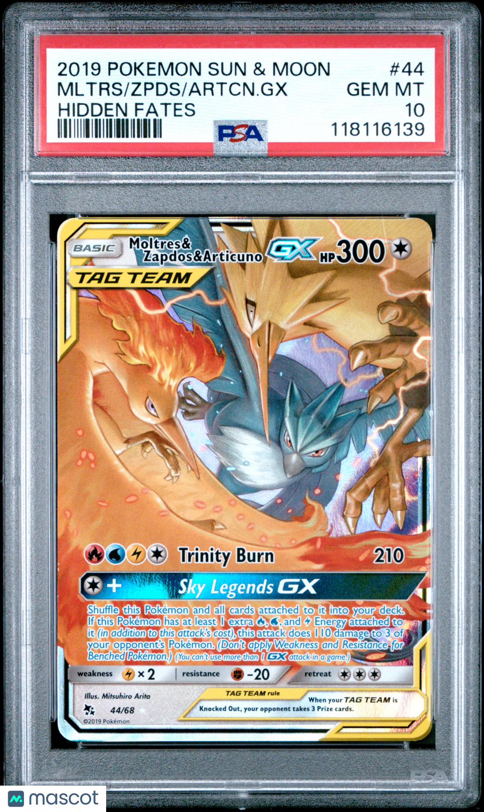 2019 Pokemon Sun & Moon Moltres Zapdos & Articuno Gx Hidden Fates PSA 10