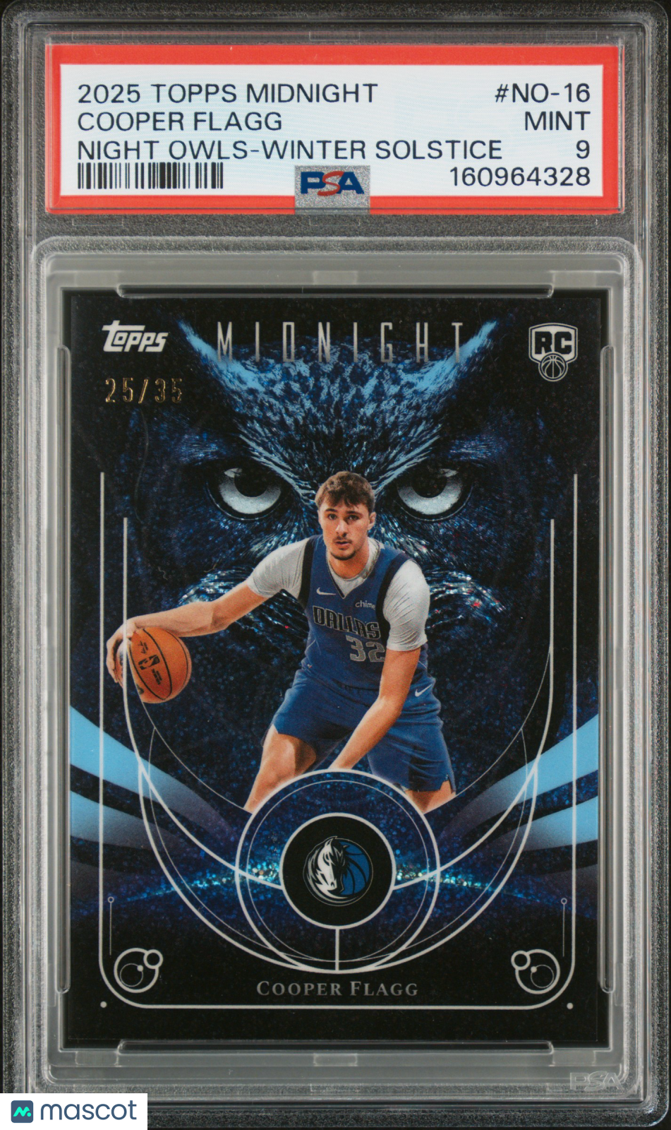 2025 Topps Midnight Cooper Flagg Rookie Night Owls Winter Solstice 25/35 PSA 9 RC 2025 Topps Midnight Night Owls Cooper Flagg #NO-16 Winter Solstice /35 PSA 9