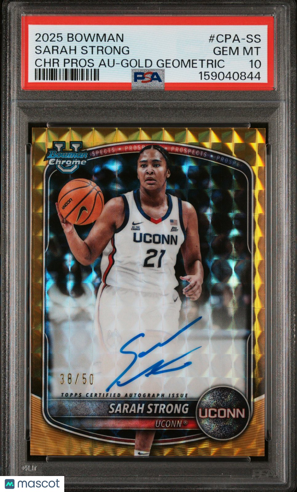 2025 Bowman Sarah Strong Gold Geometric Auto 38/50 PSA 10
