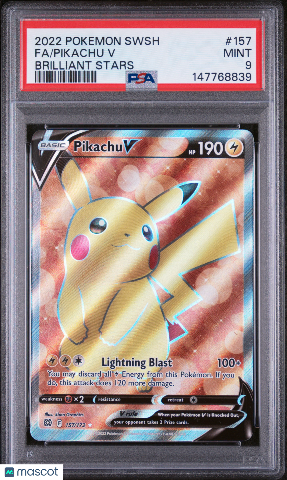 2022 Pokemon SWSH FA/Pikachu V Brilliant Stars PSA 9