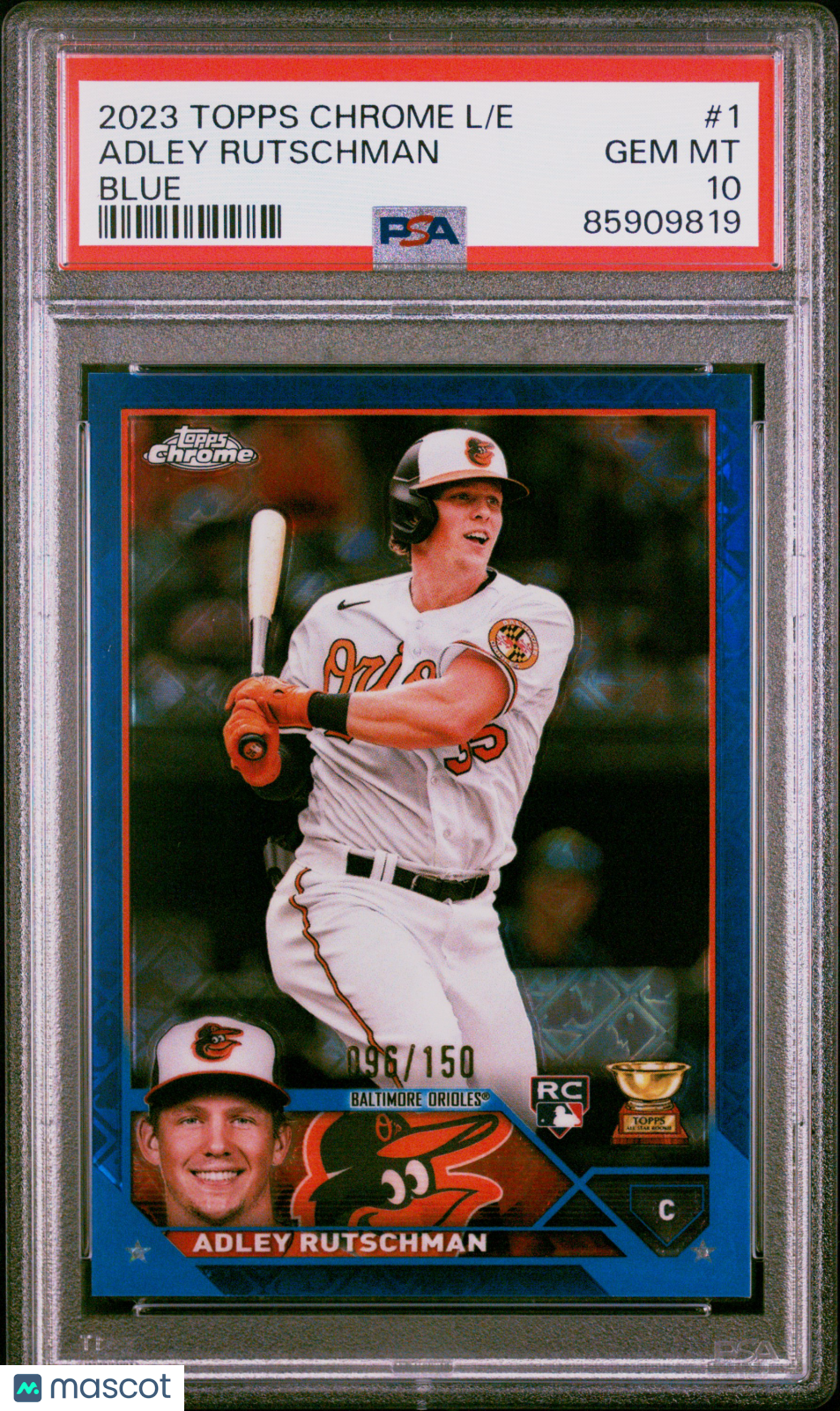 2023 Topps Chrome Logofractor Adley Rutschman Rookie Blue 96/150 PSA 10 RC