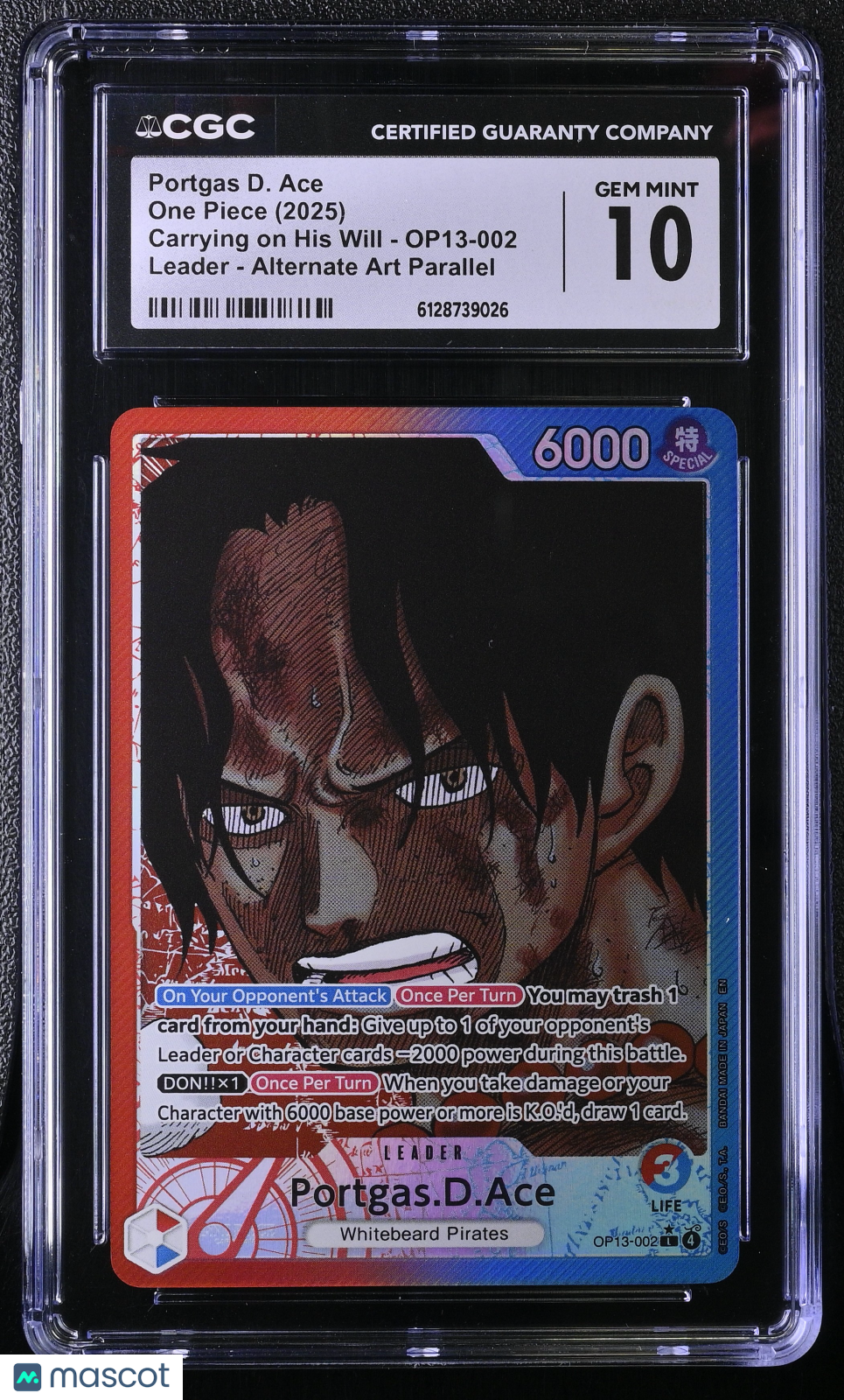 2025 One Piece Portgas D. Ace Carrying on His Will OP13-002 Alternate CGC 10