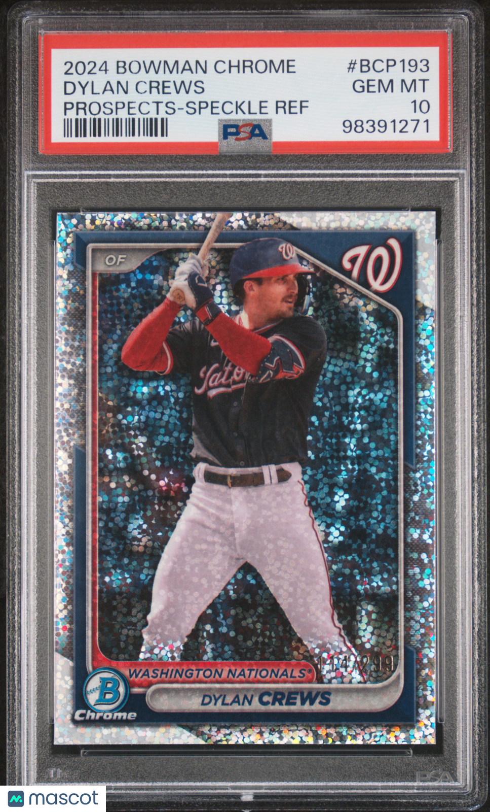2024 Bowman Chrome Dylan Crews Prospects Speckle Ref 114/299 PSA 10