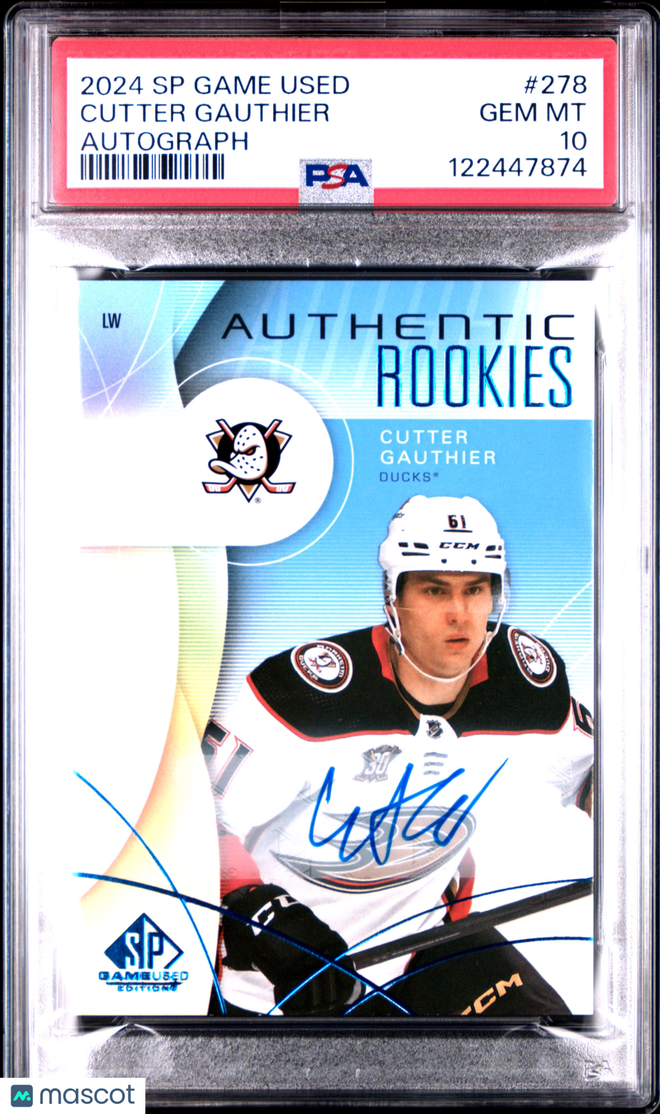 2024 Upper Deck SP Game Used Cutter Gauthier #278 Autograph PSA 10