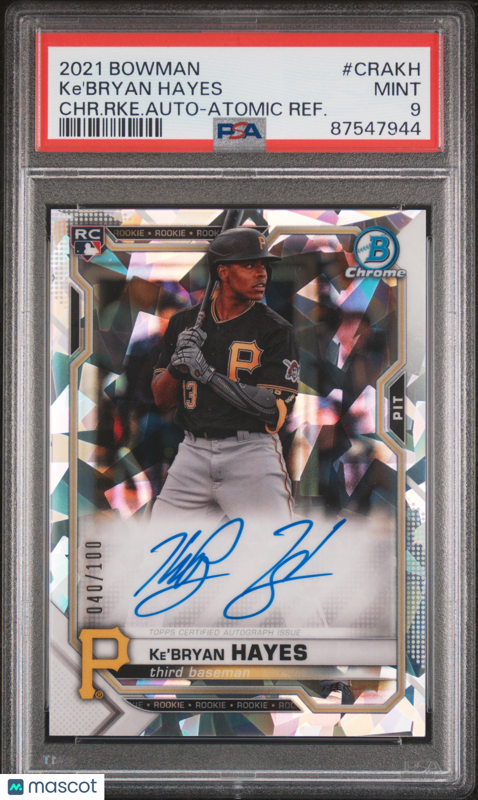 2021 Bowman Ke'Bryan Hayes Rookie Chrome Atomic Refractor Auto 40/100 PSA 9 RC