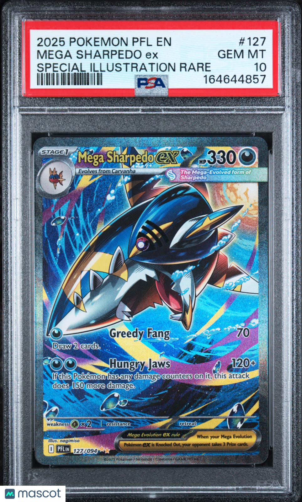 2025 Pokemon PFL Mega Sharpedo EX Special Illustration Rare PSA 10