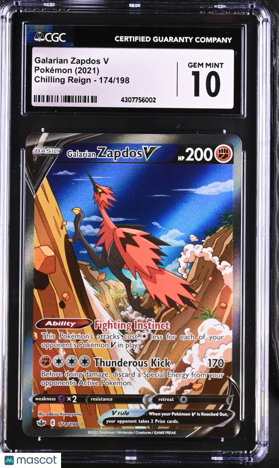 Pokemon Galarian Zapdos V 174 198 CGC 10